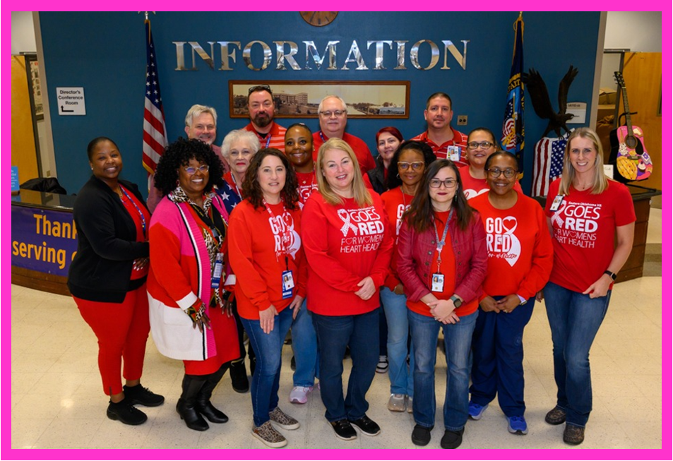 Eastern Oklahoma VA group photo. Everyone is wearing red.