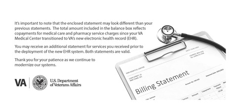 EHR Billing flyer, billing statement on clipboard with stethoscope 