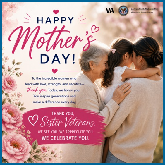Happy Mother's Day to our sister Veterans. A little girl embraces her mother and grandmother.