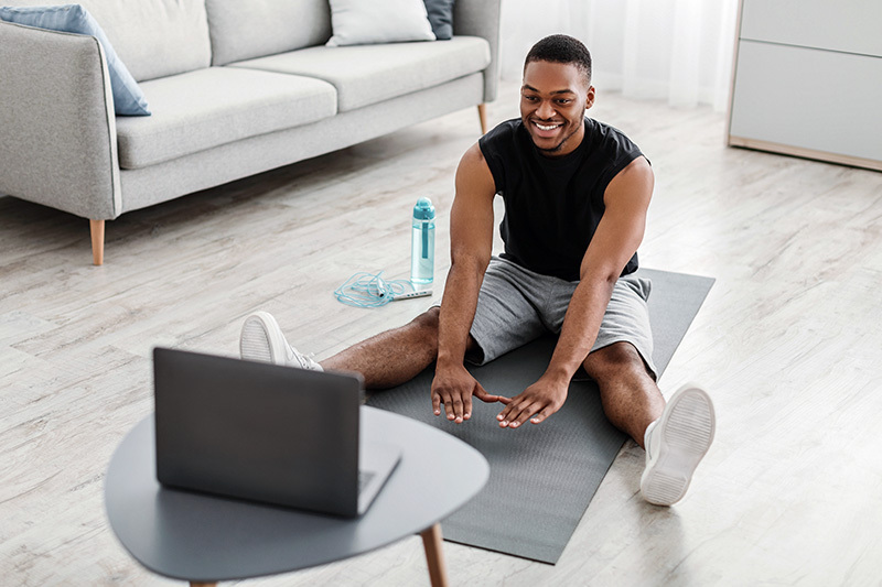 A Veteran participating in a virtual physical therapy session.