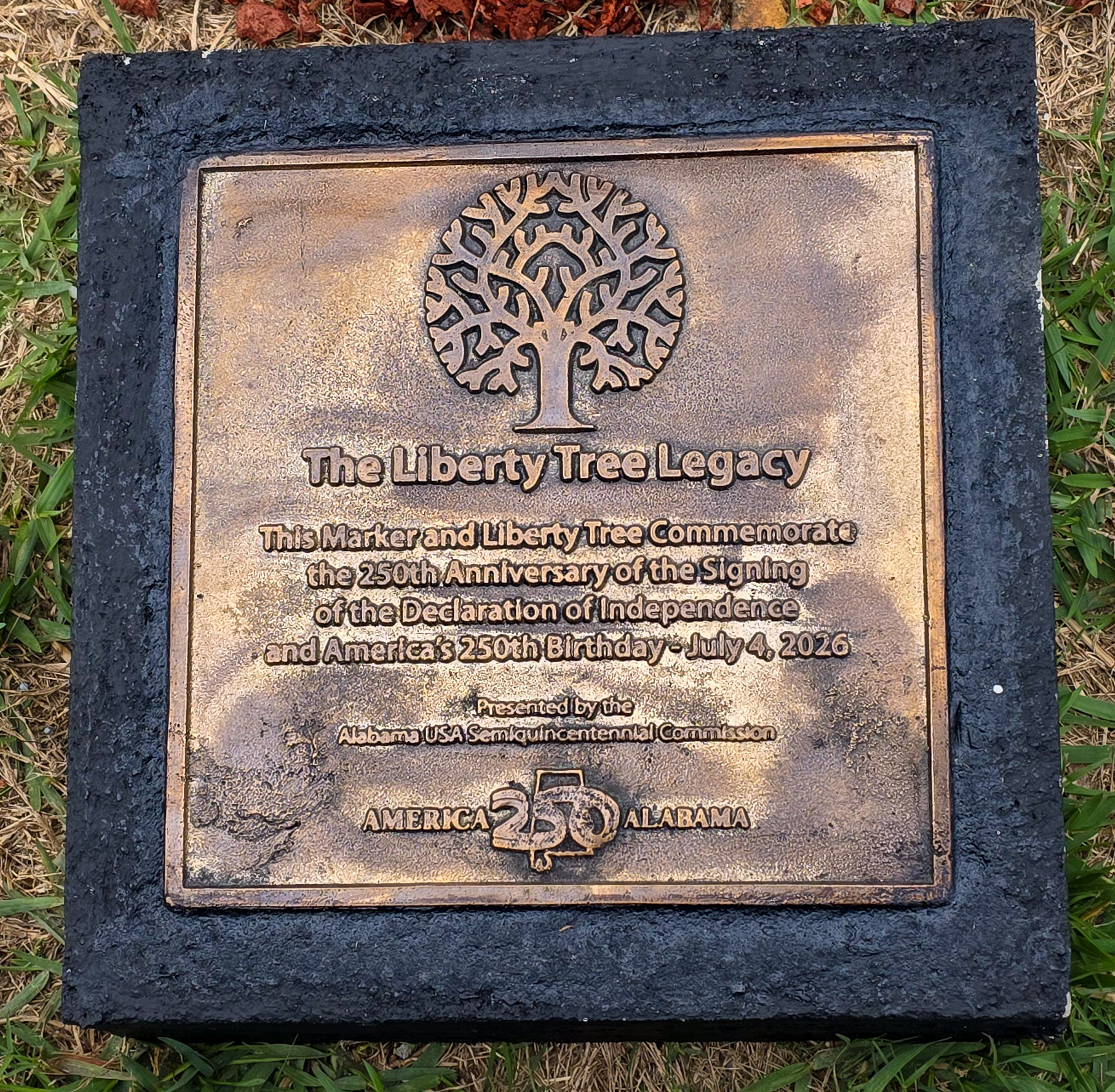 The Liberty Tree Legacy marker commemorates America’s 250th birthday and the signing of the Declaration of Independence.