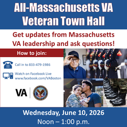 Flyer: Veteran virtual town hall, Wednesday, June 10, 2026, noon - 1:00 p.m. Get updates and ask questions! Call in to 833-479-1986.