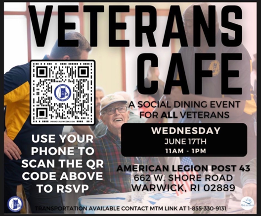 Join VA Providence's enrollment team at this month's Veterans Cafe and take advantage of the benefits you have earned!
