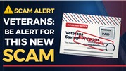 Warning sign alerting Veterans to be cautious of a new scam involving fake official mail.