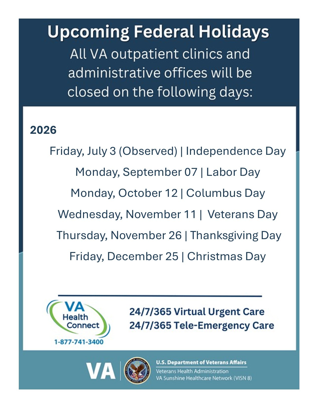 Upcoming Federal Holidays