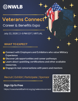 Flyer: NWLB Veterans Connect Career & Benefits Expo, July 22, 2026, 2:00 – 5:00 p.m., virtual event...