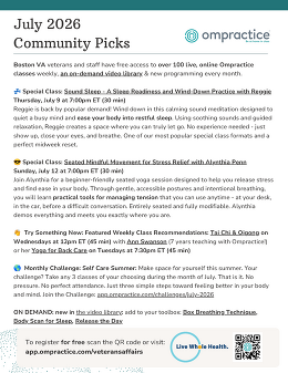 Flyer: July Self‑Care Summer Challenge -- take any 3 classes during the month.
