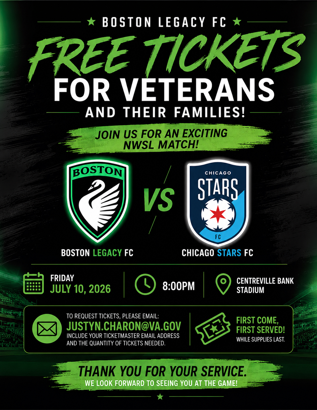 Join VA Providence as we cheer on Boston Legacy FC during their match vs. Chicago Stars FC.