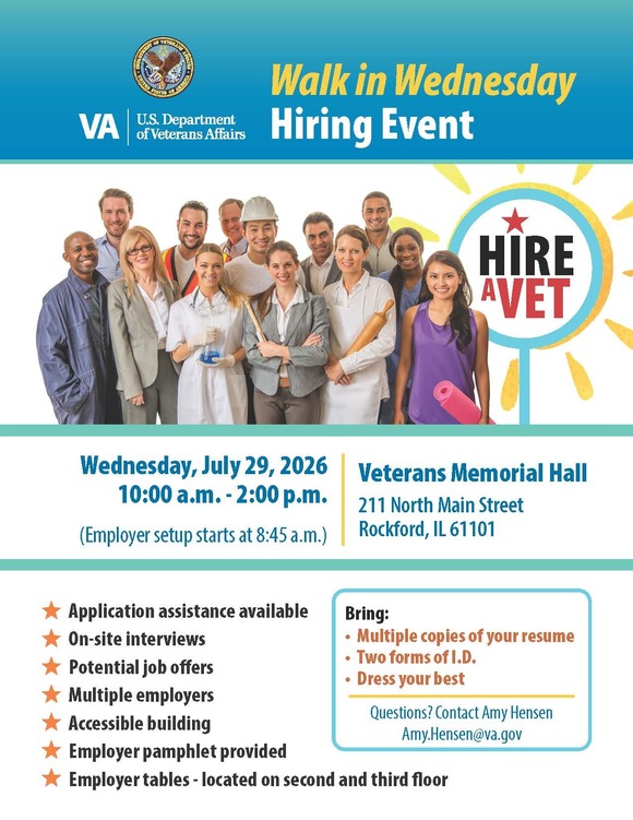 Hire a vet - Walk in Wednesday in Rockford