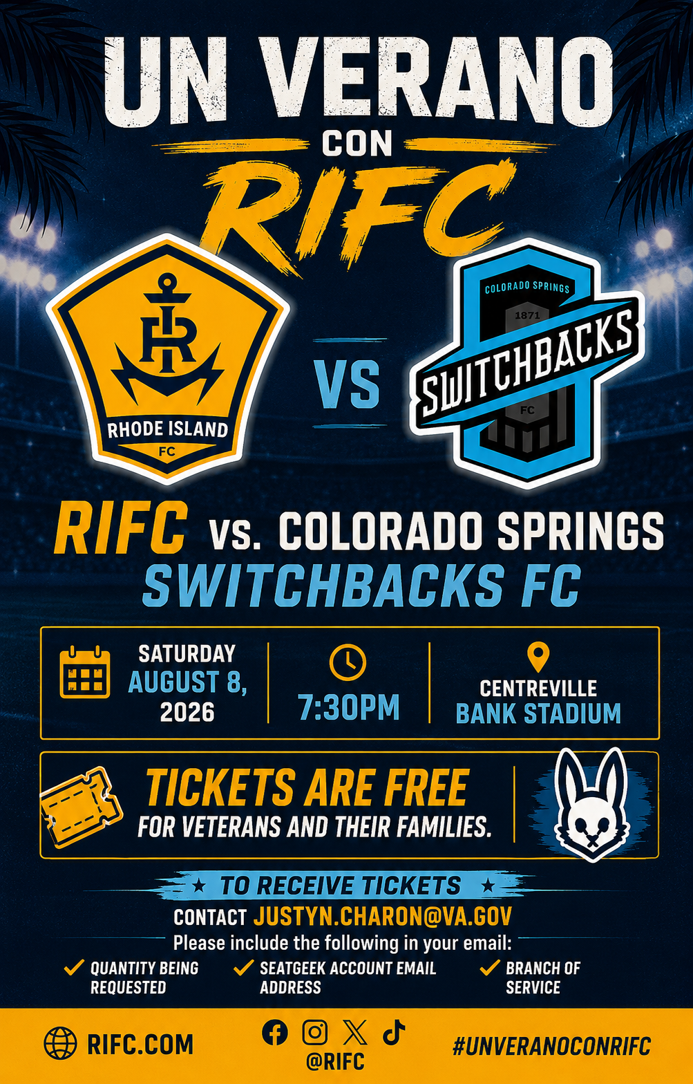 Join Rhode Island FC as they take on Colorado Springs Switchbacks FC for a night of exciting soccer!
