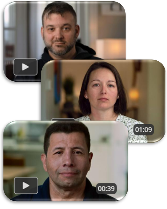 Pictures of 3 veterans facing the camera during interview