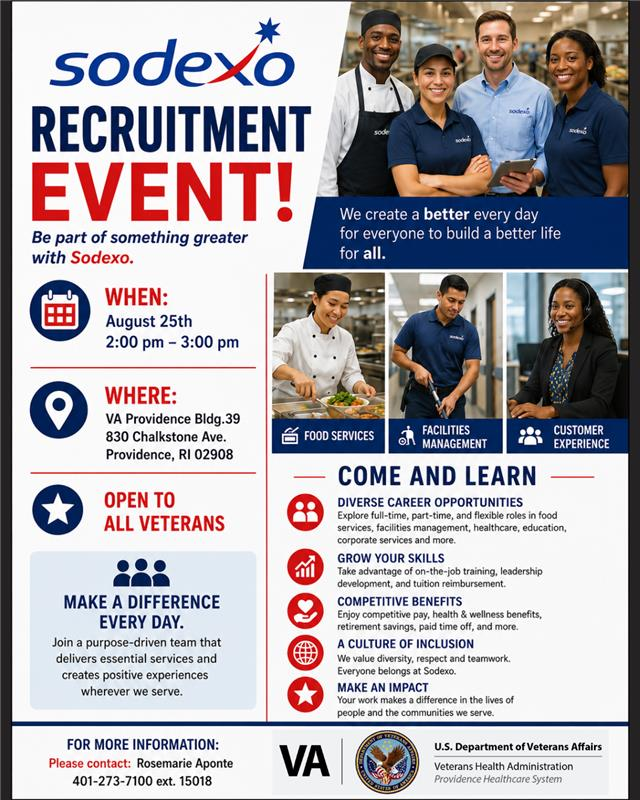 Find your next career at VA Providence's Sodexo recruitment event.