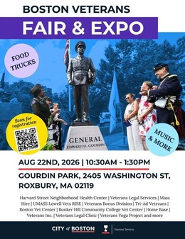 Flyer: Boston Veterans Services' Resource Fair & Expo, Aug. 22, 10:30 a.m. – 1:30 p.m. at Edward O. Gourdin Veterans Memorial Park in Roxbury.