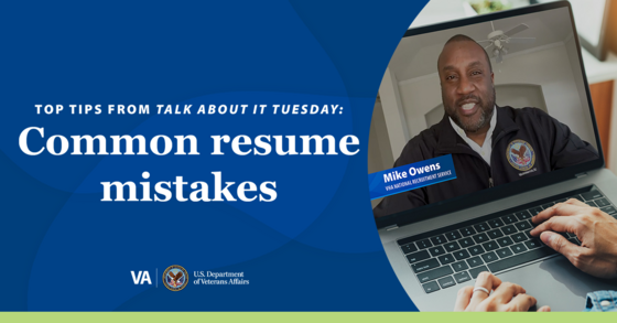 Illustrated text that reads: Top tips from talk about it tuesday, common resume mistakes.