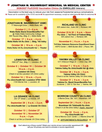 Full flu clinic schedule for all of Walla Walla VA locaitons