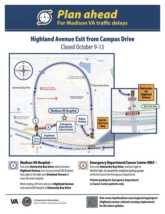 Madison VA Hospital road closure