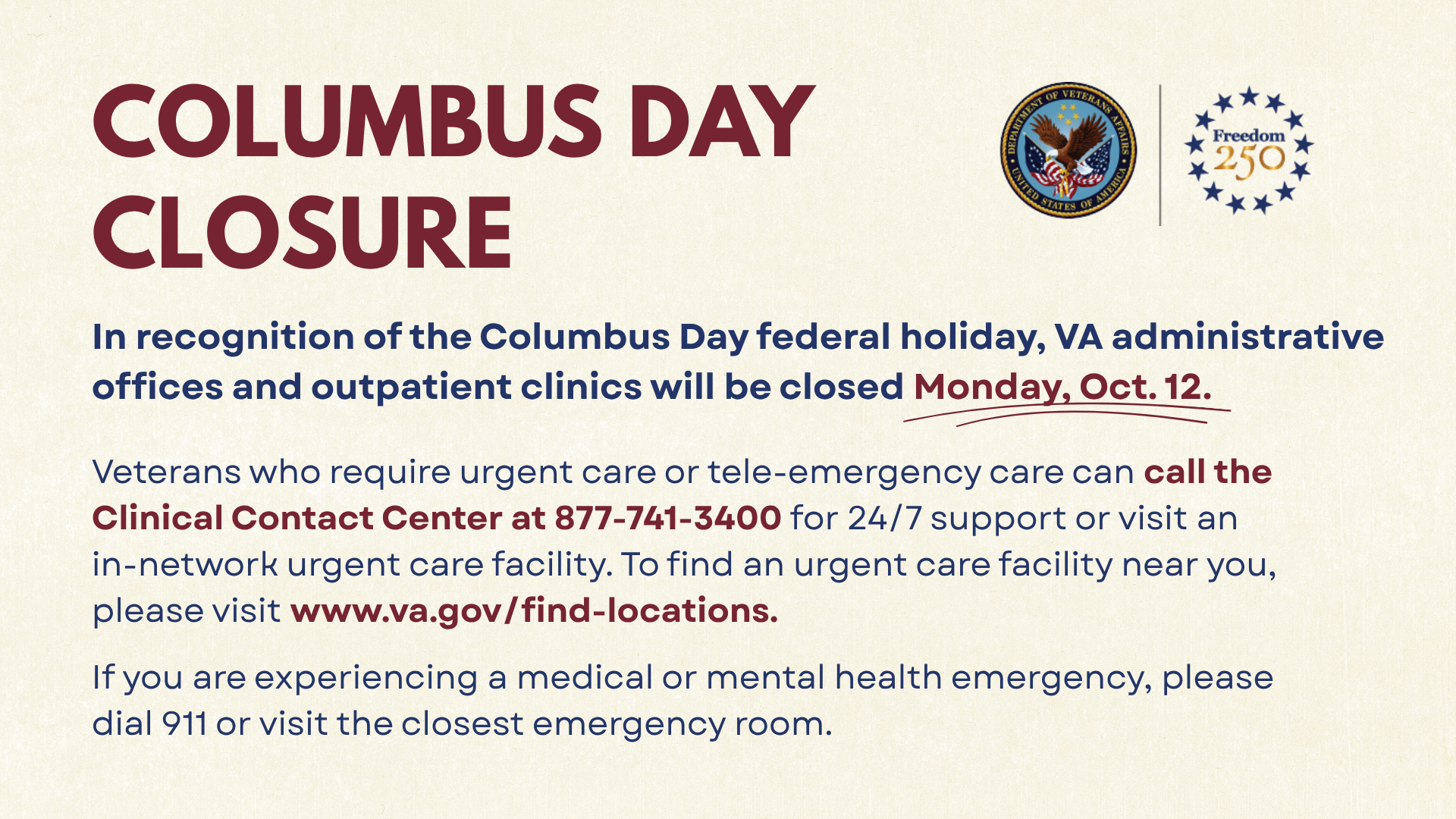Columbus Day Closure