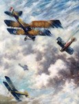 A Depiction of Air Combat Between WWI Biplanes