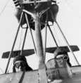 Ensign Theodore Dillon (left) and Ensign Robert Waters flying their Curtiss HS‑1 flying boat over NAS Tréguier in 1918.