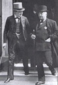 Winston Churchill, First Lord of the Admiralty, together with John Arbuthnot Fisher (Lord Fisher), First Sea Lord, in 1914