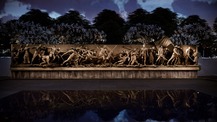 Memorial at night with rendering 