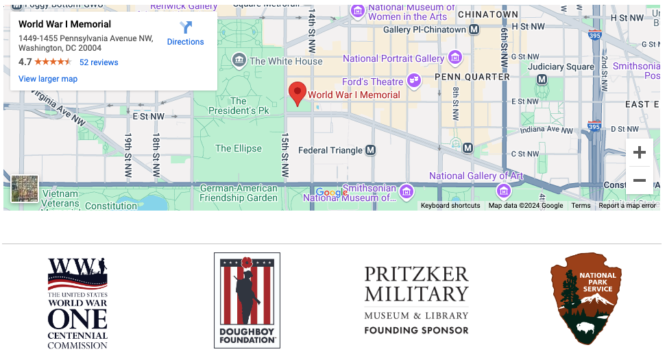 Location information image: World War I Memorial 1449-1455 Pennsylvania Avenue NW, Washington, DC 20004