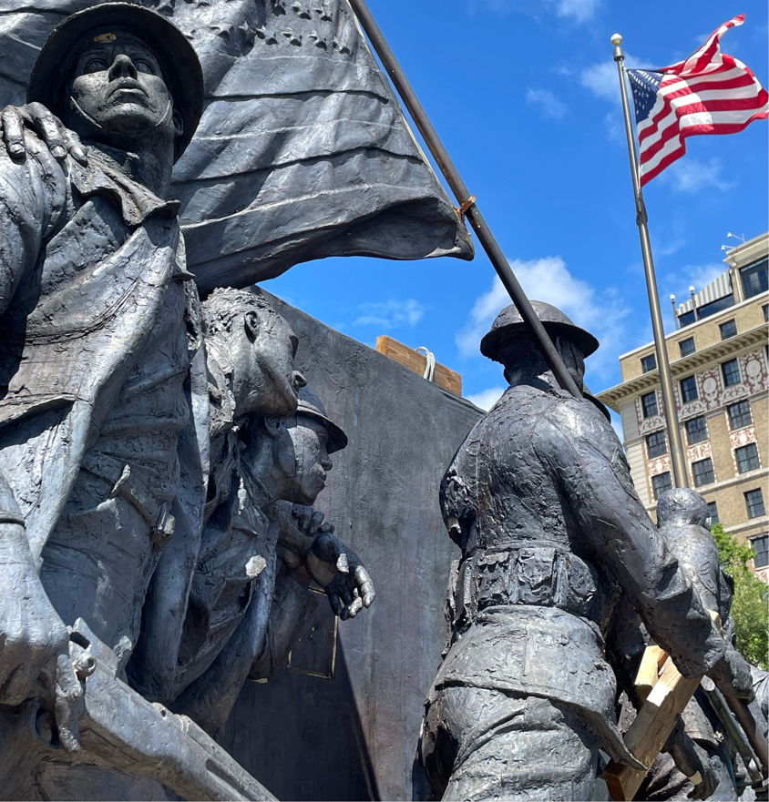 A segment of a Soldier's Journey sculpture during install