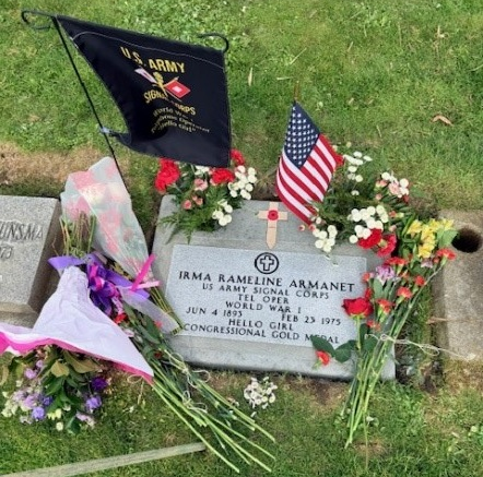 VA Headstone with Irma Armanet WWI recognition
