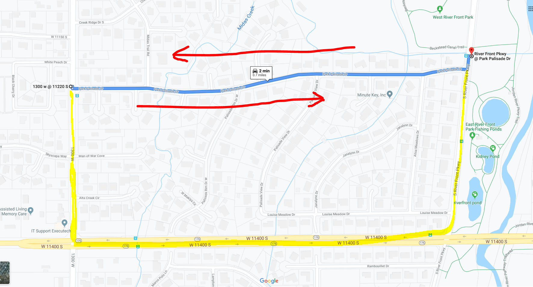 Map of UTA Route 218 Detour