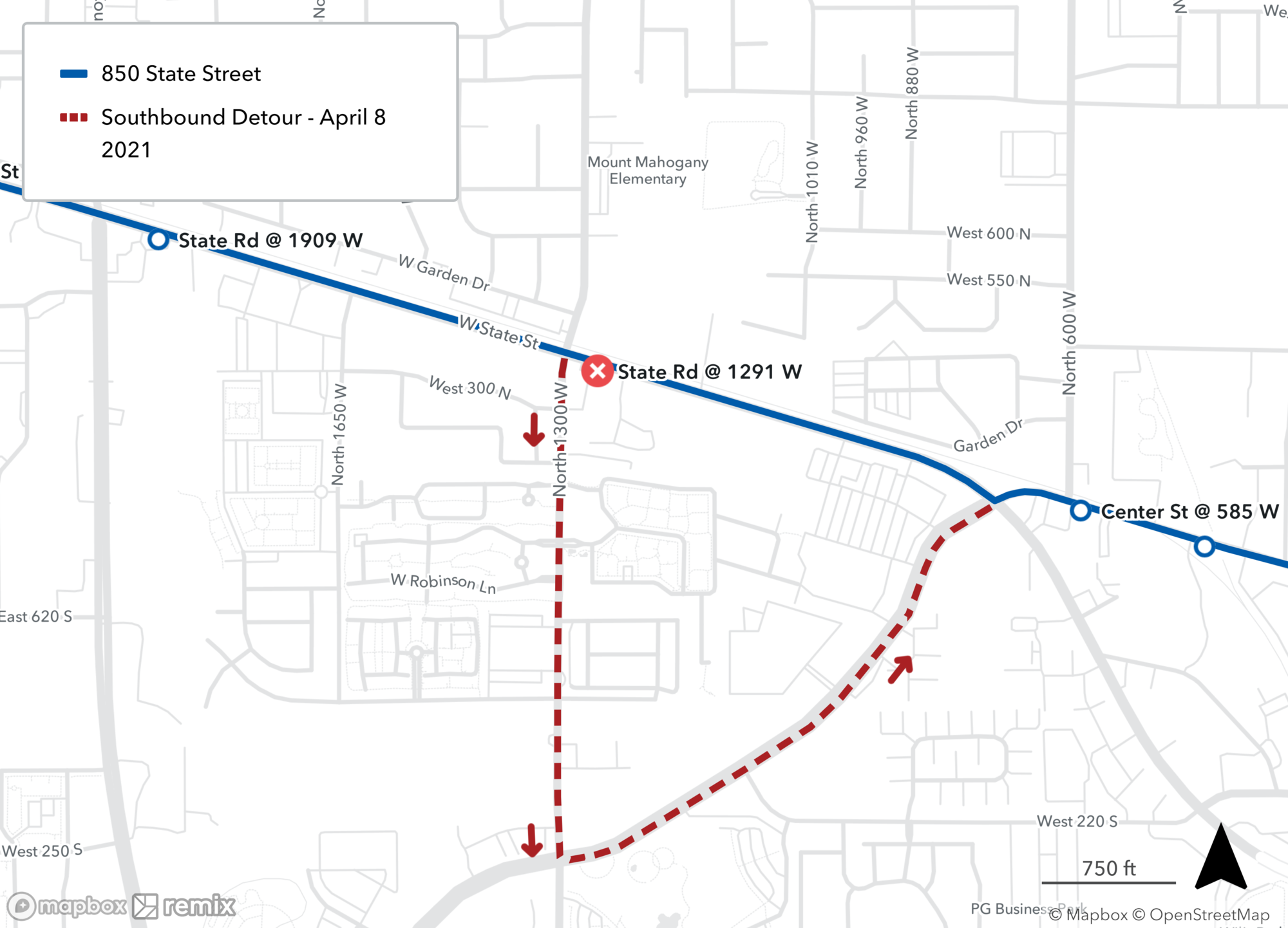 Route 850 Detour Southbound April 8 2021