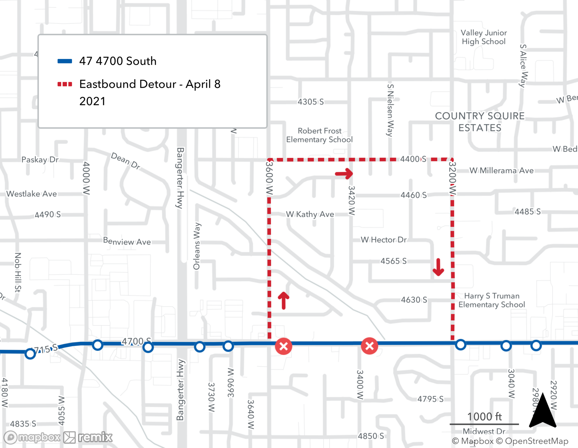 Route 47 Detour Map April 8 2021