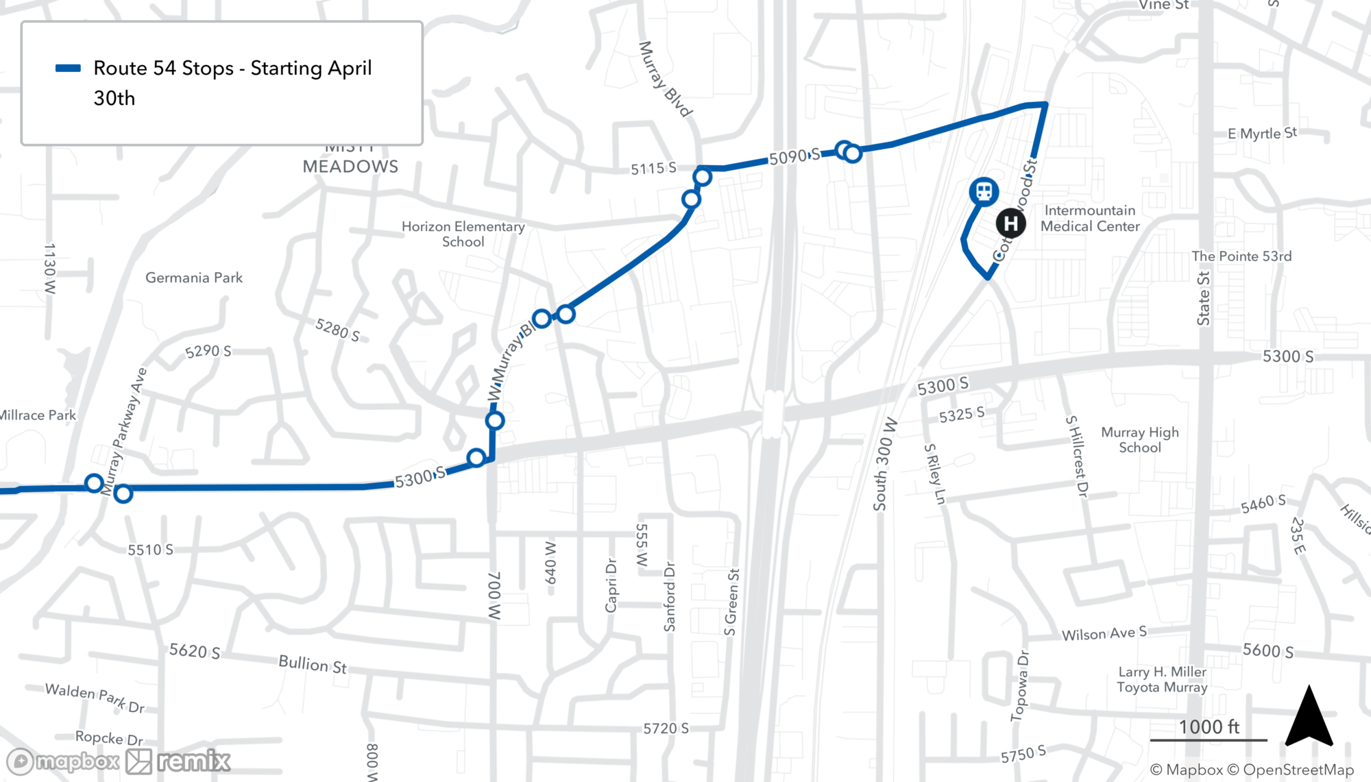 Route 54 Changes - Murray Parkway Ave (1070 W) to Murray Central Station