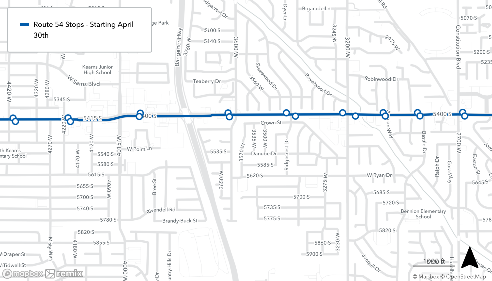 Route 54 Changes - 4420 W to Constitution Blvd (2700 W)