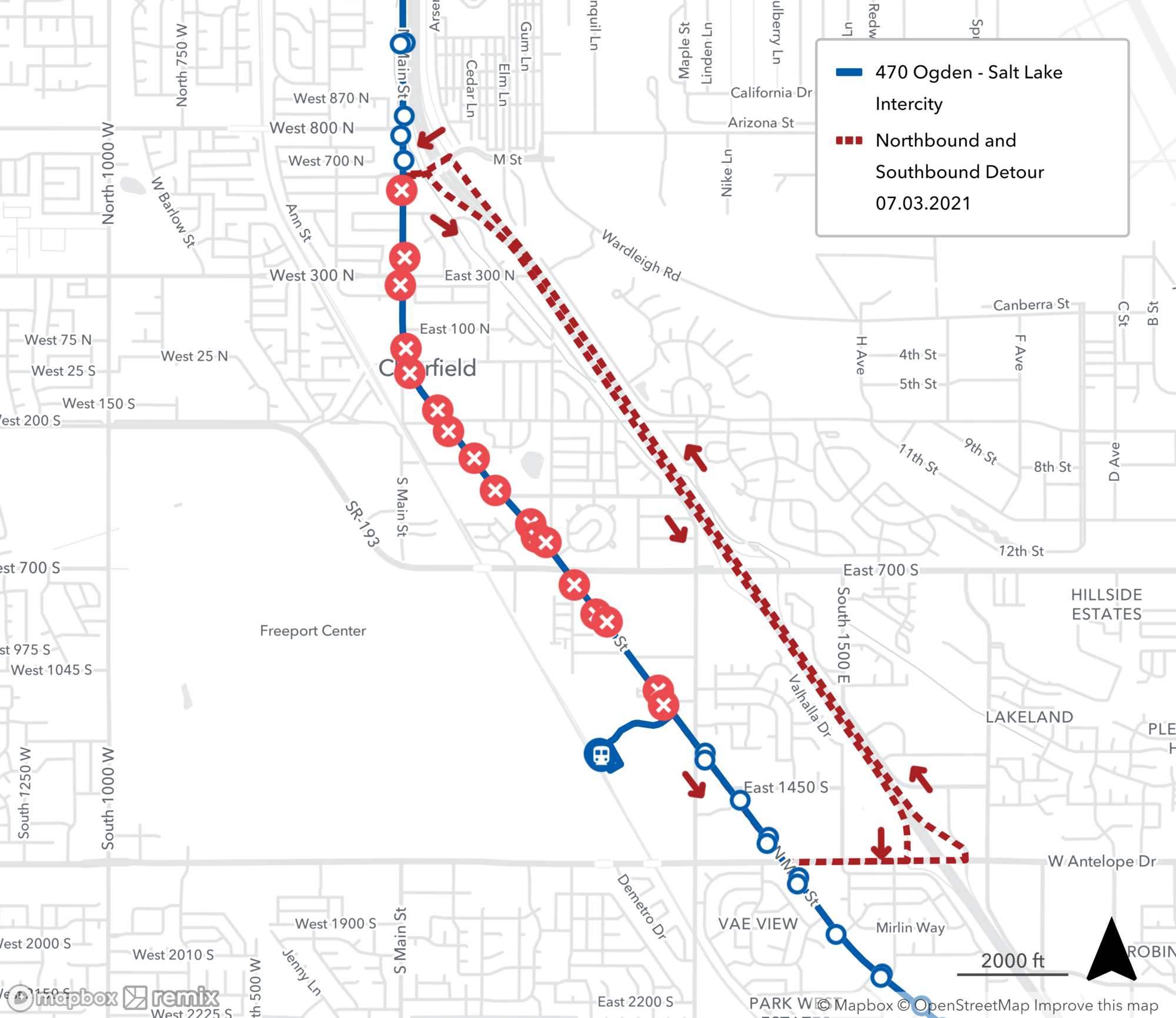 Route 470 Detour Map