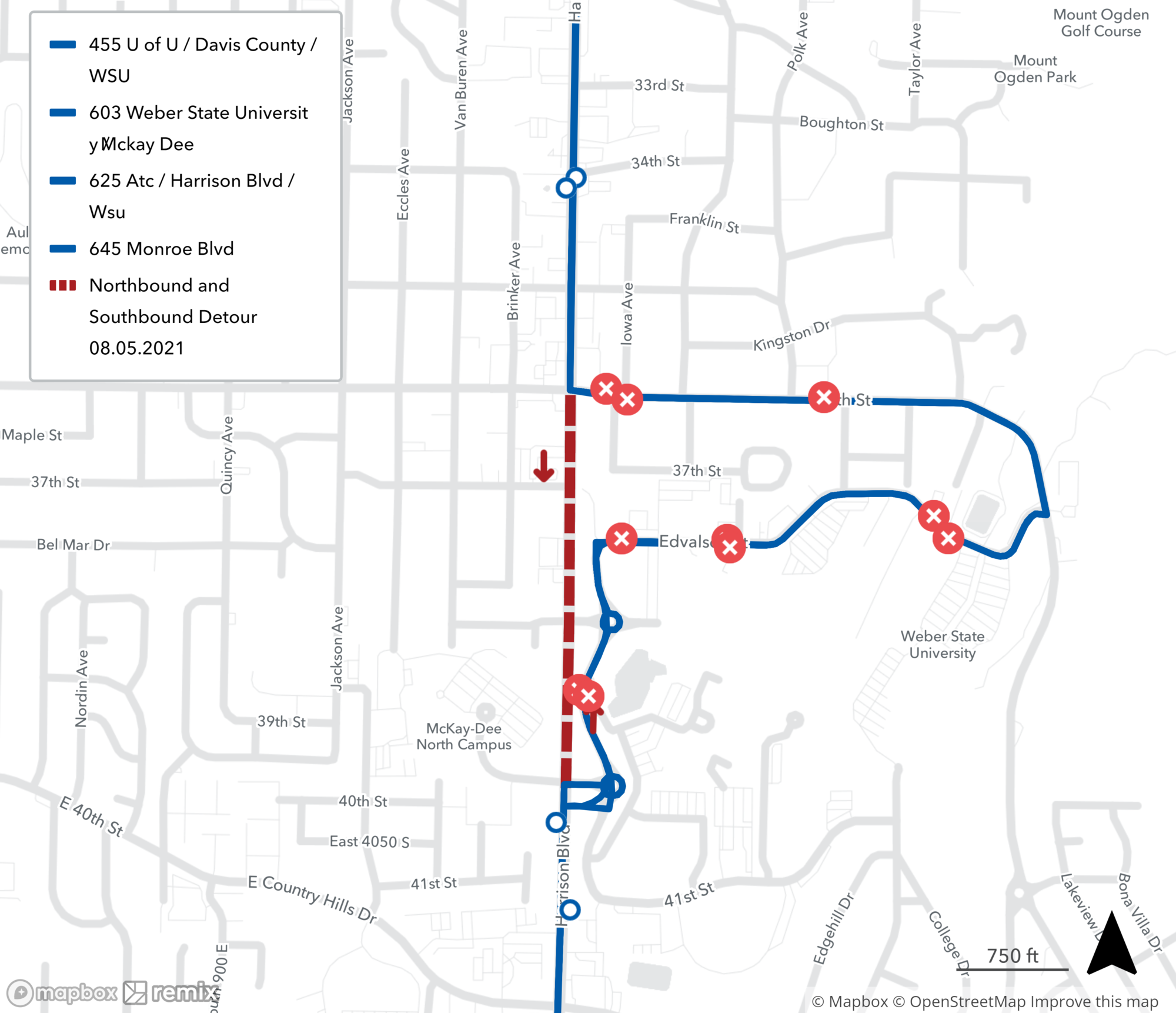 Weber State Detour Map