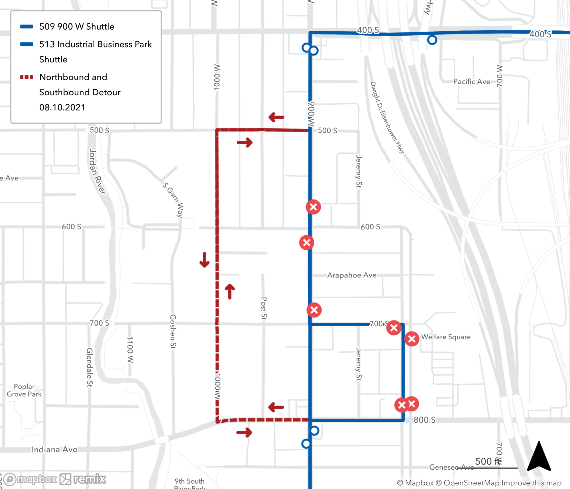 Route 509 and 513 Detour Map