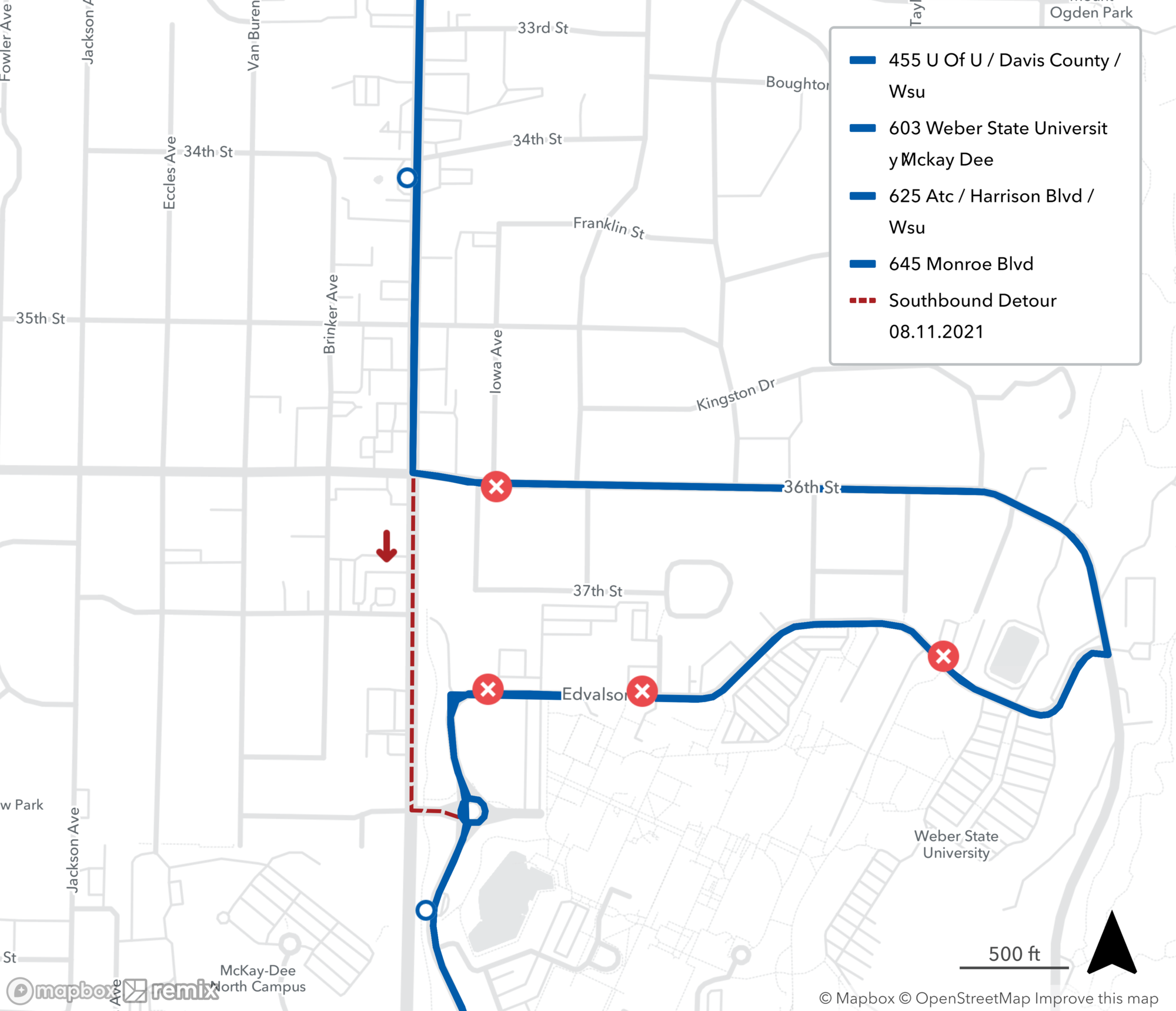 Weber State Detour Map