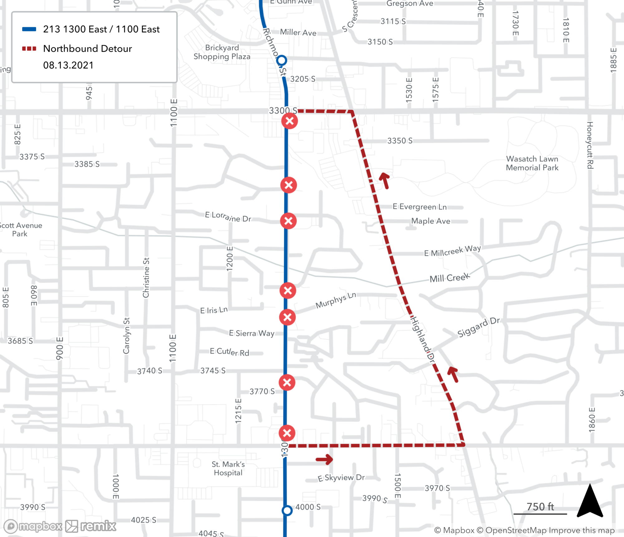 Route 213 Detour Map