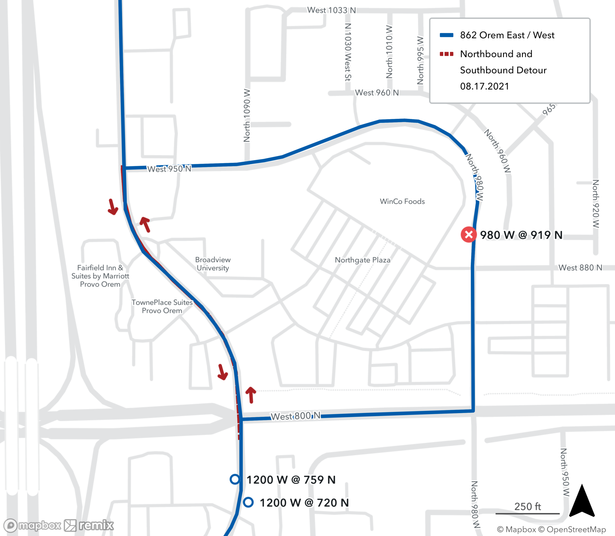 Bus 980 Route Map 862 - Orem East-West On Detour