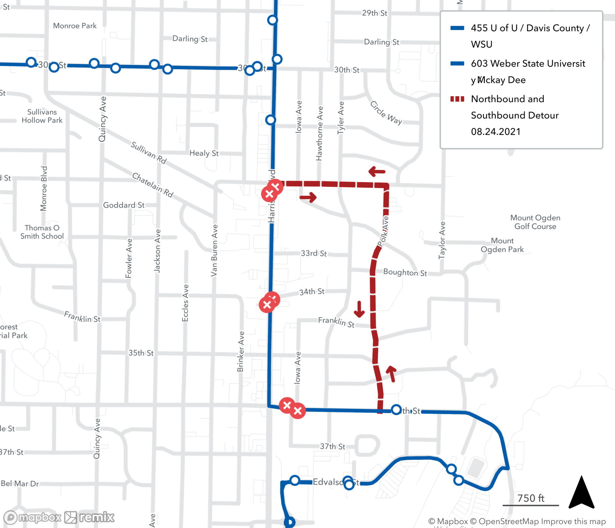Routes 455 and 603 on Detour