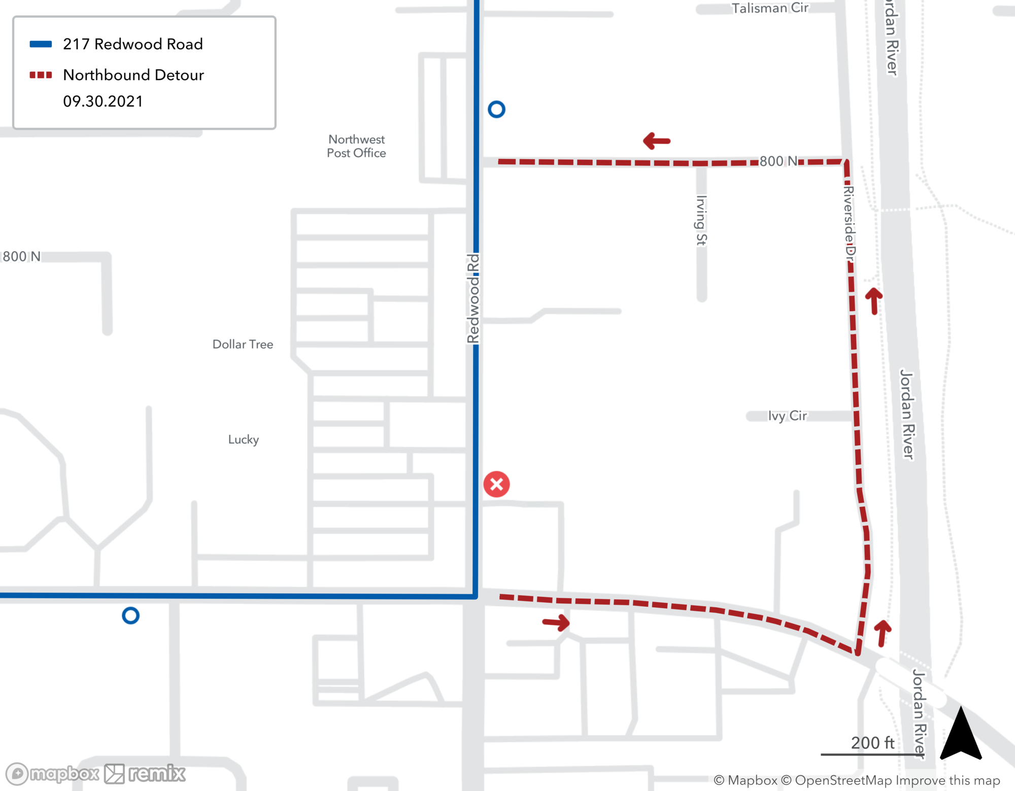 Route 217 Detour Map