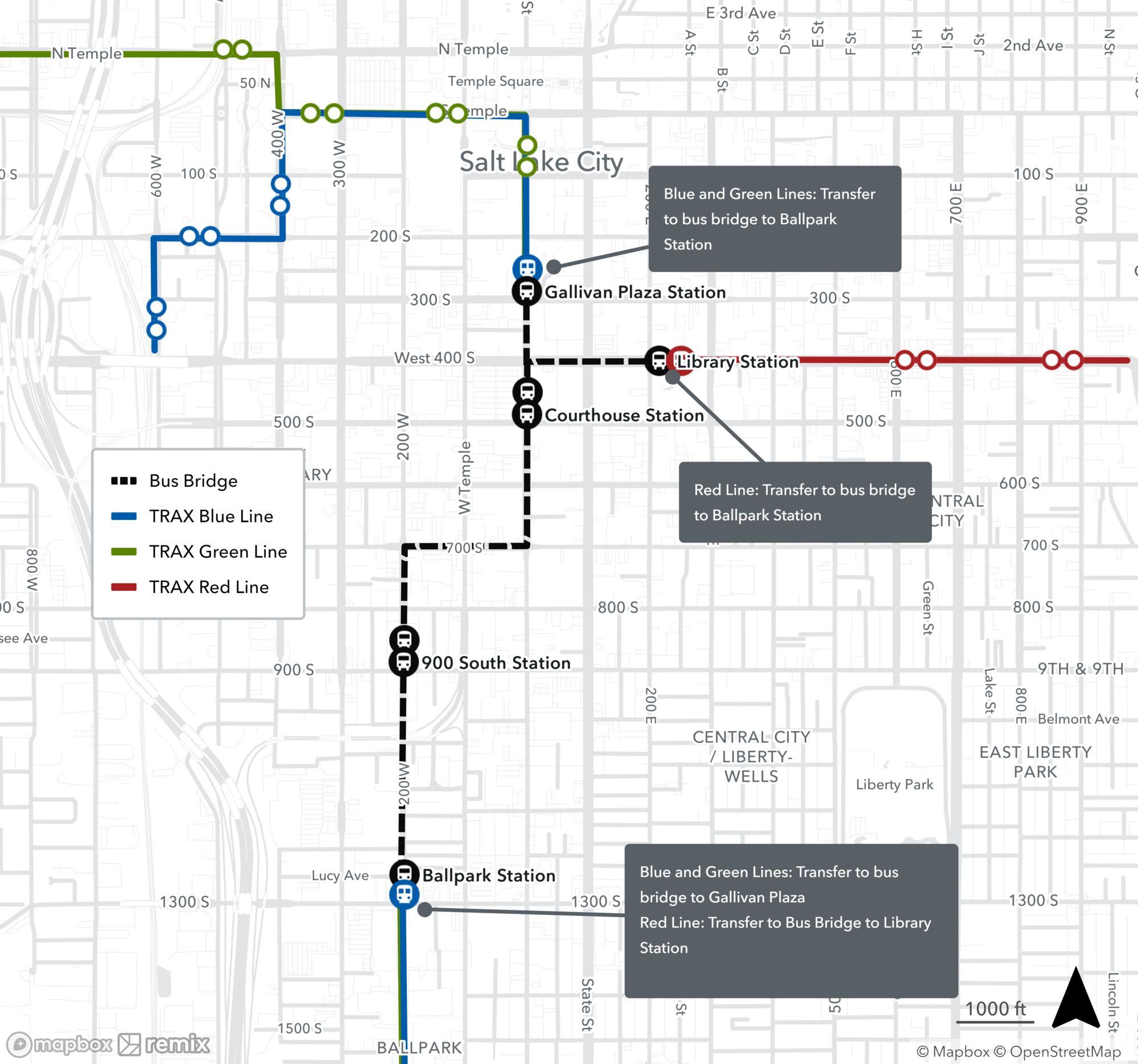 Bus Bridge Map Nov 6th-7th