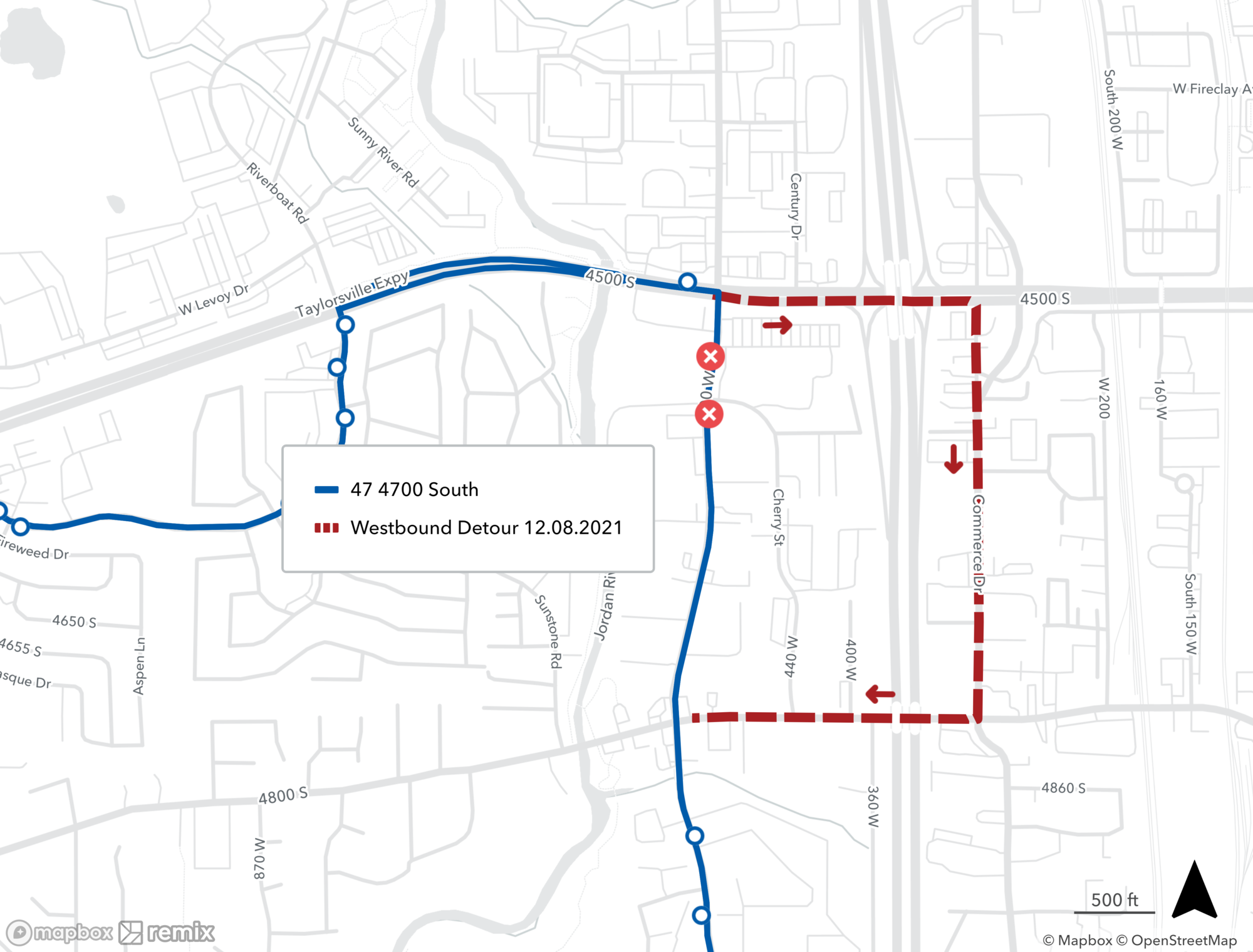 Route 47 Detour Map 12.08.2021