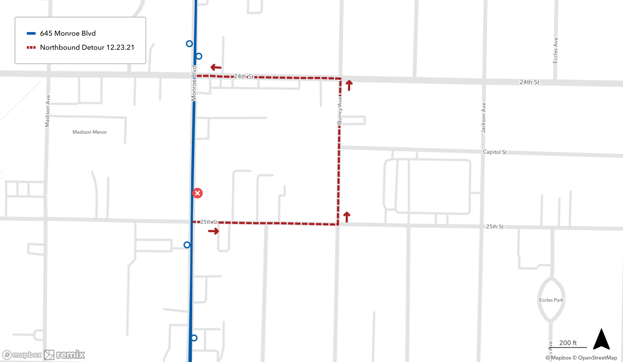 Route 645 Northbound Detour 12.23.21
