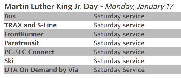 Uta Holiday Schedule 2022 Martin Luther King Jr. Day Holiday Service — Jan 17