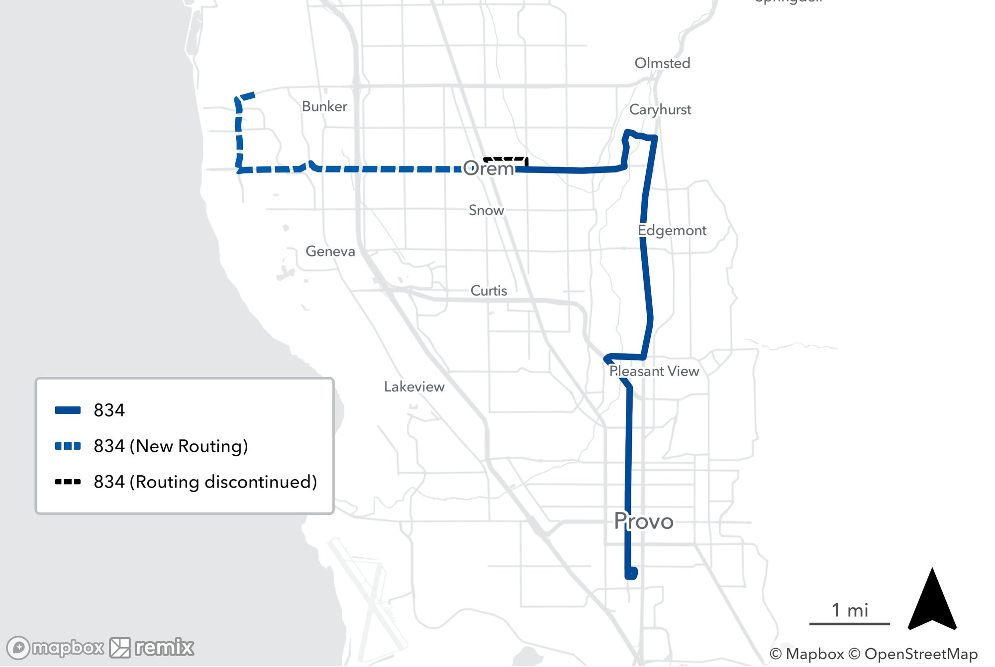 Route 834 Proposed Change Map