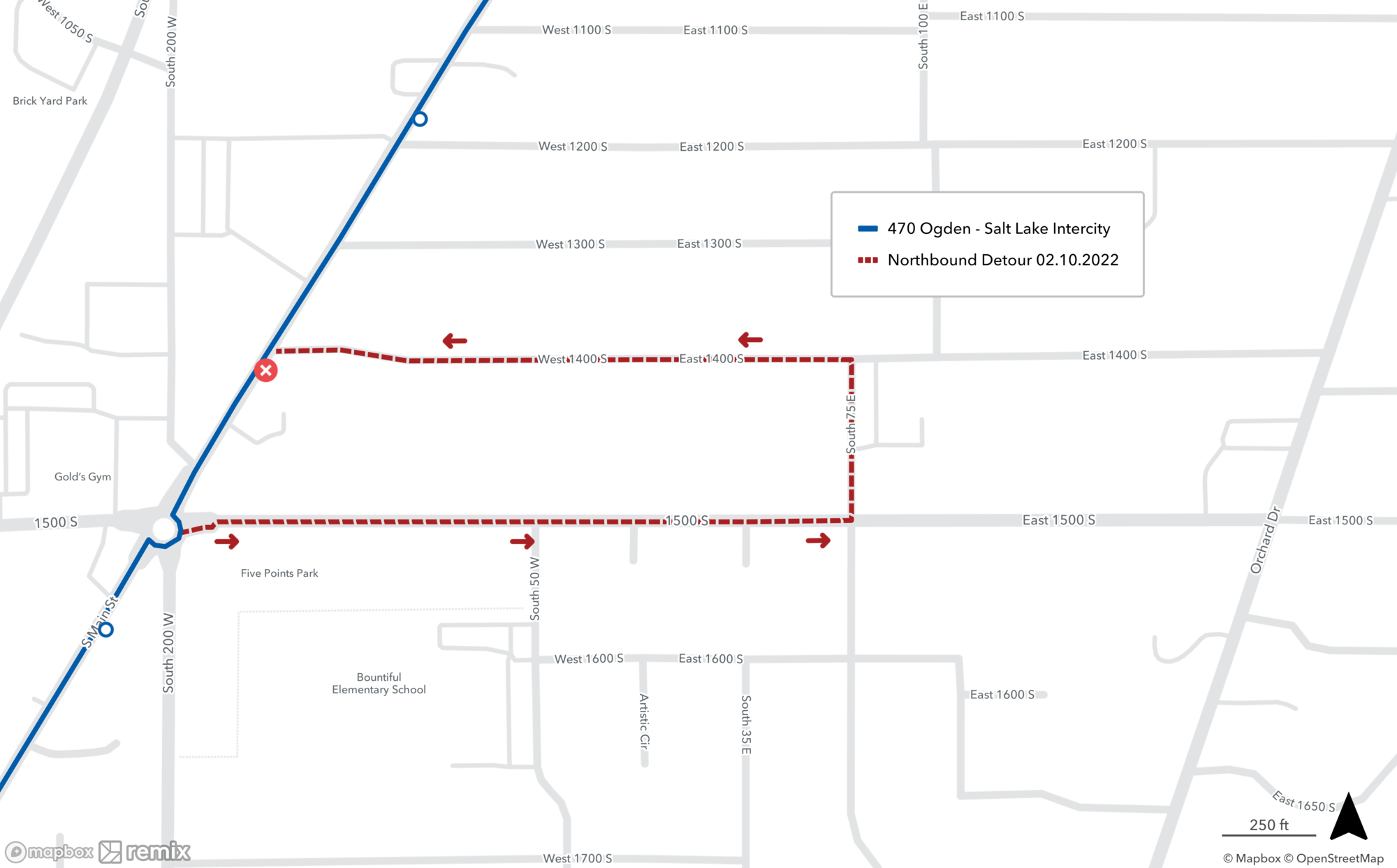 Northbound Detour for Route 470