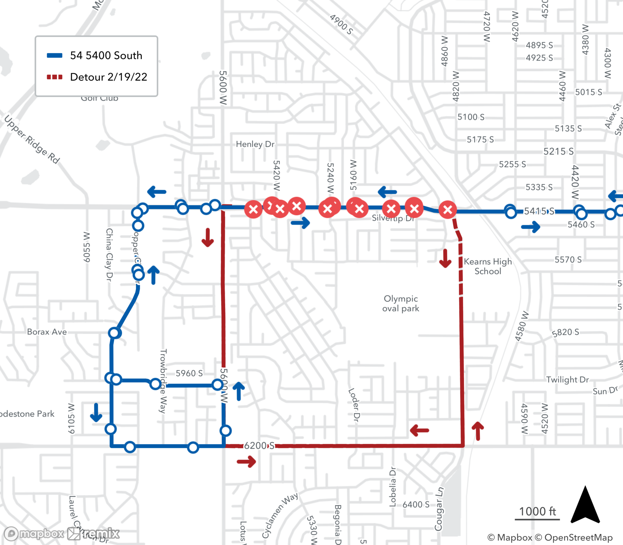 Route 54 Detour Map