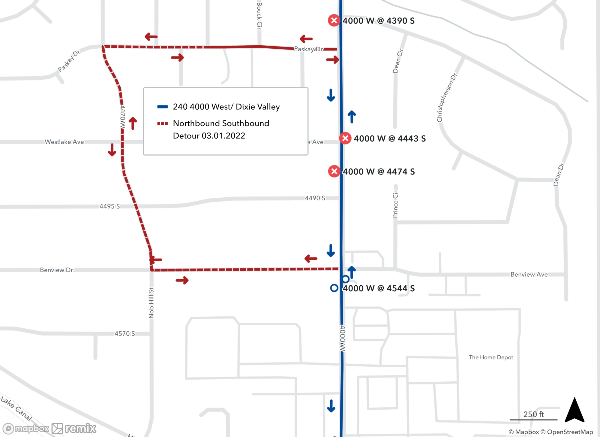 Route 240 Detour Map 03.01.2022