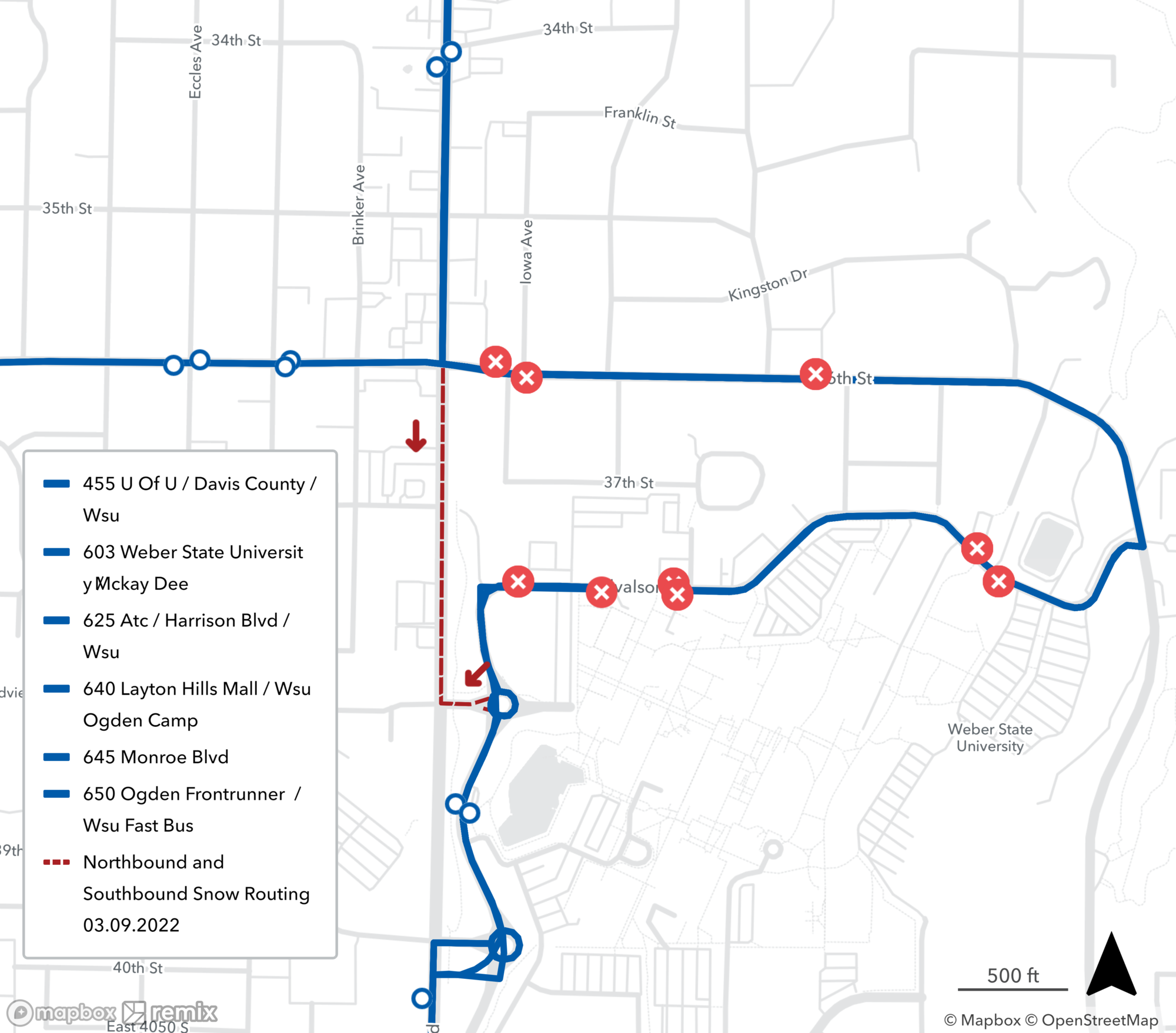 Weber State University Bus Routes on Detour